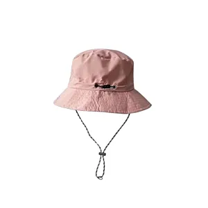 Lightweight pink quick-dry waterproof bucket hat with adjustable chin strap cord