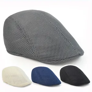 Mesh Schiebermütze Britischer Retro-Stil Flache Kappe Atmungsaktiv Sommer Newsboy Hut Für Herren Damen Einfarbig Lässig Baskenmütze Sonnenhut