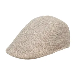 Classic men's beige flat cap vintage linen beret for summer outdoor wear
