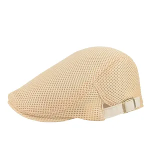 Breathable beige mesh newsboy cap for men and women with adjustable strap