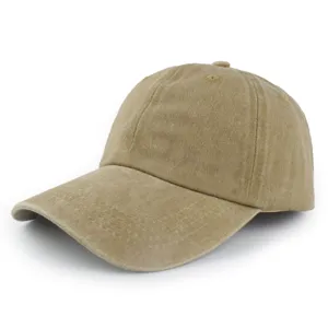 Vintage gewassen katoenen baseballpet in kaki, voorzien van een zachte top in distressed stijl