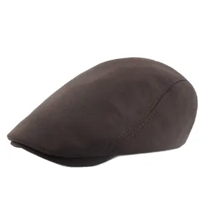 Vintage dark brown flat cap for men, stylish newsboy peaked hat for autumn travel