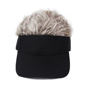 Visiera parasole nera creativa con parrucca di capelli sintetici corti per uomo e donna.