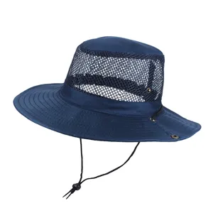 Summer Breathable Mesh Bucket Hat For Men Women Foldable Wide Brim Sun Hat Adjustable Windproof Outdoor Fishing Hiking Safari Hat