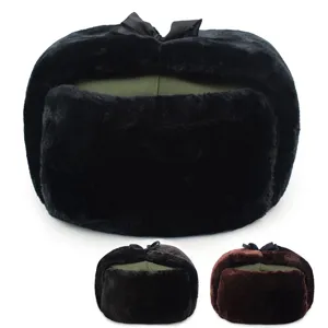 Vintage Winter Ushanka Hat Thickened Fleece Ear Protection Leifeng Hat Cotton Faux Fur Warm Trapper Hat for Men Women