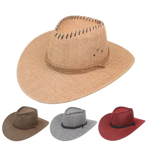 Men Western Cowboy Hat Wide Brim Summer Sun Shade Polyester Knight Hat Retro Outdoor Travel Riding Knight Cap