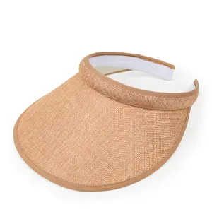 Detailed view showing the woven texture of this summer linen sun visor hat for beach