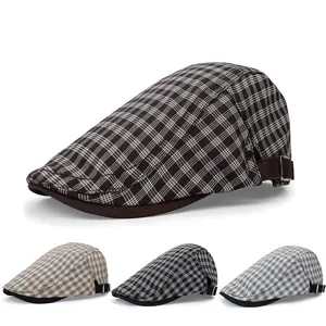 Coppola Retro in Stile Britannico da Uomo in Cotone a Quadri Berretto Regolabile Newsboy Hat Casual da Esterno per il Sole