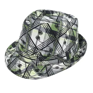 Modischer Karo-Fedora-Hut mit floralem Graffiti-Muster für Damen im Herbstmode-Stil