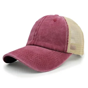 Einfarbige, gewaschene Baseballcap mit atmungsaktivem Mesh-Rücken für den Sommer.
