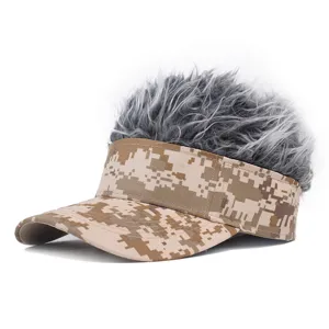 Berretto con visiera mimetica e parrucca finta per uomo e donna, cappello da sole divertente.
