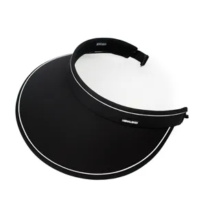Detailed view of the black sun visor with white rim and wide brim for UV protection