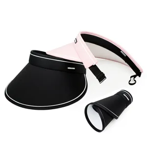 Women's foldable sun visor hat with wide brim for UV protection in black and pink