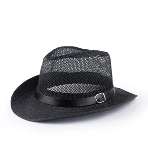 Klassischer schwarzer Mesh-Fedora-Hut für Herren mit atmungsaktivem Sonnenschutz-Design.