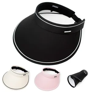Women Summer Sun Visor Hat Foldable Large Brim Anti-UV Sunscreen Adjustable Empty Top Hat For Outdoor Riding Travel Beach