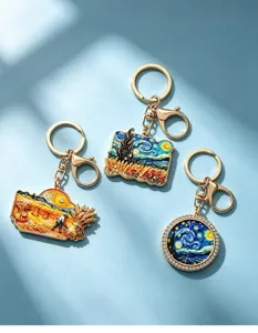 Künstlerische Van Gogh Sternennacht und Weizenfeld Ölgemälde Metall Schlüsselanhänger Detail