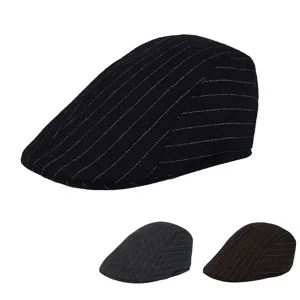 Herren Retro Gestreifte Schiebermütze Winter Warm Baumwolle Baskenmütze Vintage Flat Cap Für Ältere Vater Kopfbedeckung