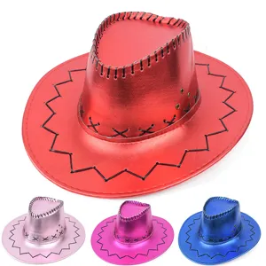 Metallic Shiny Western Cowboy Hat For Women Men Unisex Performance Party Hat With Large Brim And Hand Stitched Detail