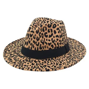 Chapeau fedora léopard élégant avec ruban noir pour la mode d'automne et hiver