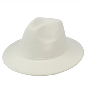 Detail view showing the fine felt texture of a white wide-brim fedora jazz hat