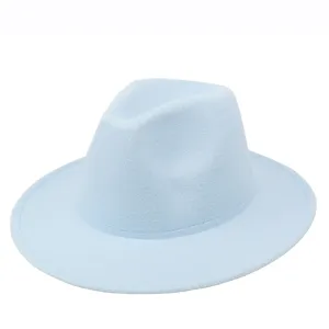 Classic light blue felt fedora hat with wide brim for autumn and winter style accessories