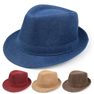 Vintage Unisex Fedora Hut Atmungsaktive Webstruktur Aufgerollte Krempe Sommer Sonne Panama Hut Für Herren Damen Alltagsdekoration