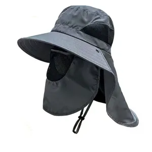 Full-coverage outdoor sun hat with detachable face and neck flaps for UV protection.