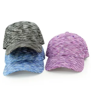 Detailed view of three tie-dye quick-dry baseball caps in grey, blue, and purple
