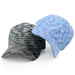 Close-up of two marbled sports baseball caps in blue and grey marble colors for outdoors