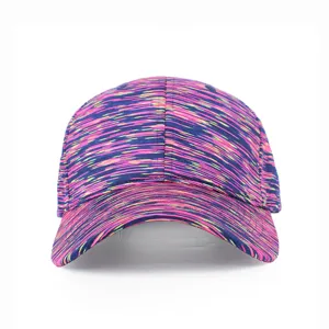 Detailed view of the vibrant tie-dye pattern and knit texture on a sporty baseball cap