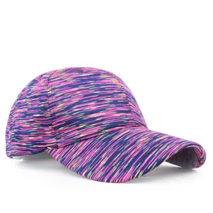 Detailed side view of a vibrant tie-dye sports baseball cap with pink and blue stripes