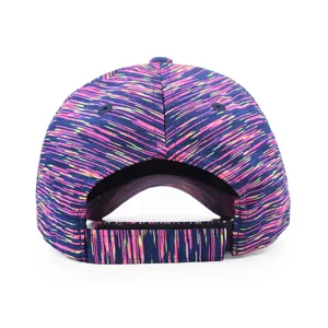 Detailed rear view of a tie-dye sports baseball cap featuring an adjustable velcro strap