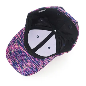 Internal view of colorful tie-dye baseball cap showing stitching and black sweatband