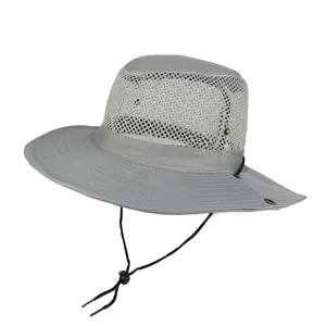 Lightweight breathable mesh sun hat with adjustable chin strap for outdoor fishing