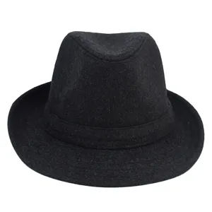 Klassischer schwarzer Wollfilz-Fedora-Hut für Herren, elegante Winter-Kopfbedeckung