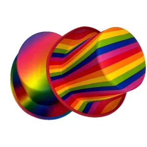 Regenbogen-Zylinder für Clown-Halloween-Kostüme in Farbverlauf- und Streifenmustern.