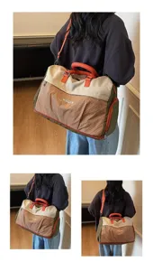 Large capacity travel duffel bag for sports and gym, women's weekender shoulder bag.
