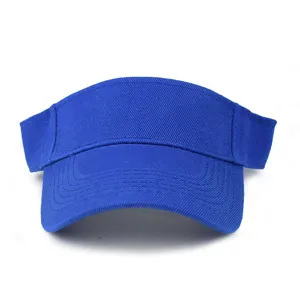 Front view detail of a vibrant blue sports sun visor hat for summer outdoor activities