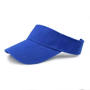 Detailed view of a vibrant blue sun visor hat with textured fabric