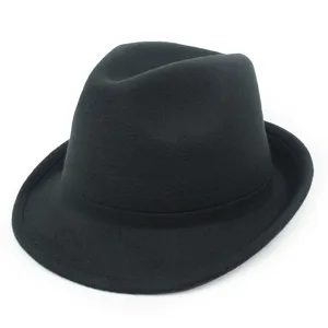 Classic black wool felt fedora hat for men featuring a stylish curved brim and pinched crown
