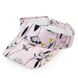 Detailansicht eines rosa floralen Sonnenvisier-Hutes aus Seidenimitat mit offenem Design