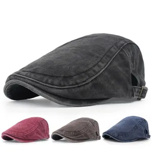 Retro Washed Cotton Newsboy Cap For Men Women Vintage Adjustable Beret Ivy Gatsby Forward Hat Solid Color Outdoor Flat Cap