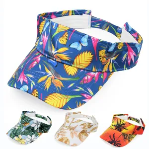 Damen Bedruckt Satin Sonnenvisier Atmungsaktiv Tropisch Blume Leer Top Hut Für Strand Resort Urlaub Outdoor Mode Visier Kappe