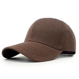 Side profile of a classic brown twill baseball cap with curved brim detail