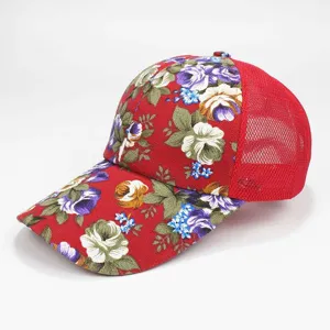 Breathable floral mesh baseball cap for women fashionable outdoor sun protection hat