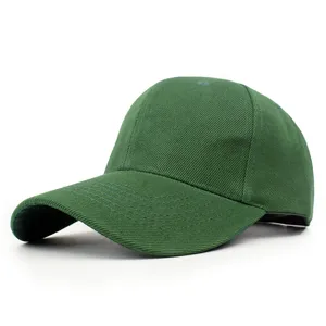 Side view showing details of a dark green blank baseball cap with a curved brim design