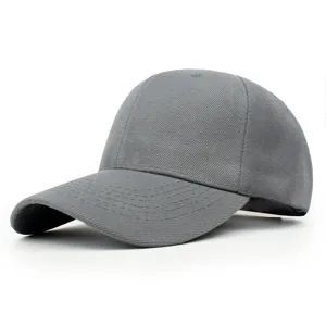 Detailed view of a grey solid color baseball cap with curved brim and twill texture