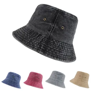 Washed Denim Bucket Hat For Men Women Cotton Sun Hat Japanese Retro Style Outdoor Fisherman Hat Spring Autumn Fashion Foldable Sun Protection Cap