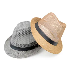 Close-up detail of breathable mesh fedora hats for men featuring stylish black decorative bands