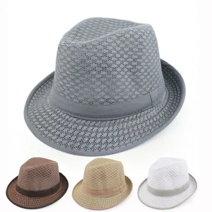 Herren Damen Unisex Mesh Ausgehöhlt Fedora Hut Sommer Atmungsaktiv Jazz Hut Britischer Stil Einfarbig Sonnenschutz Gentleman Fedora Kappe
